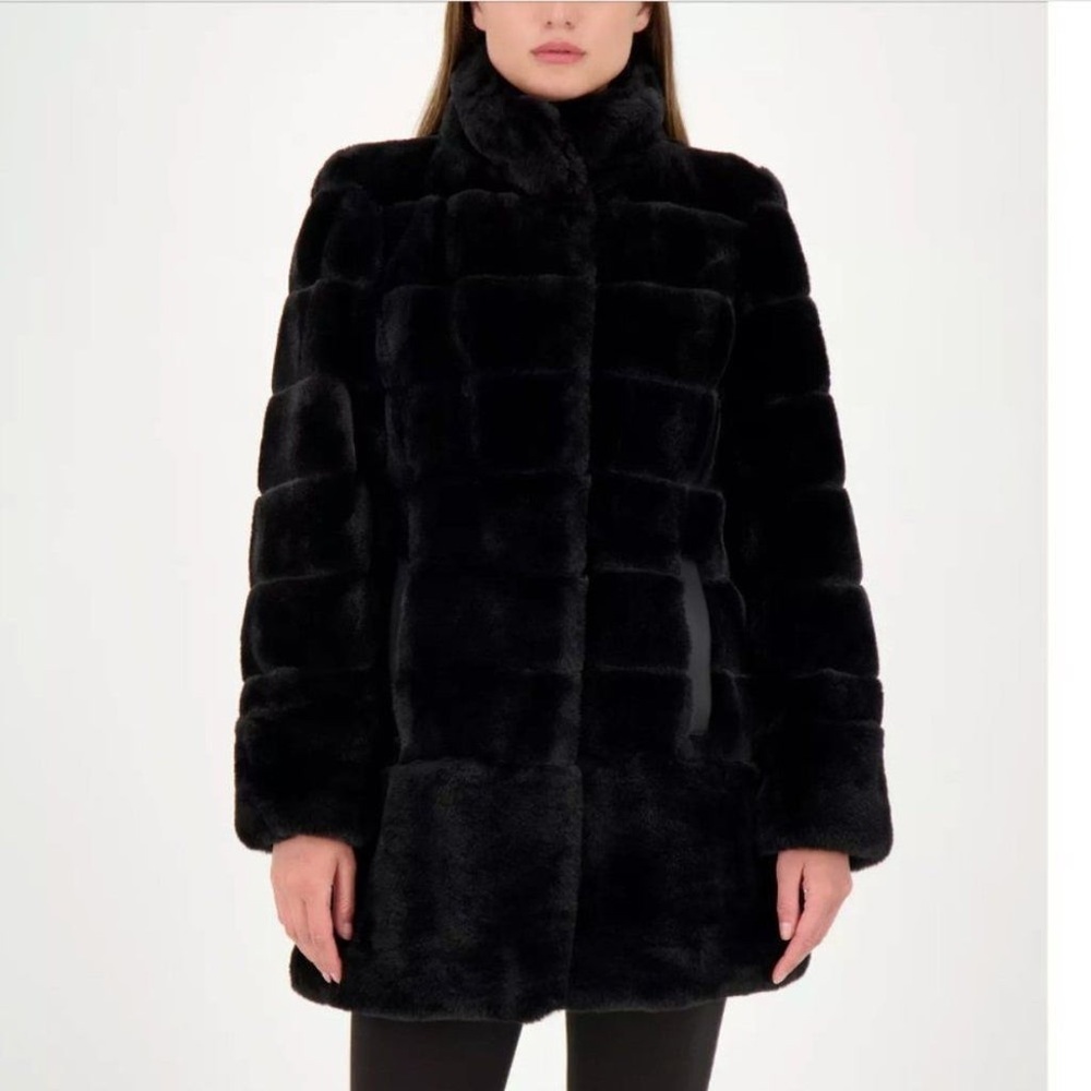 Jones New York Faux Fur Coat - Black L NWOT